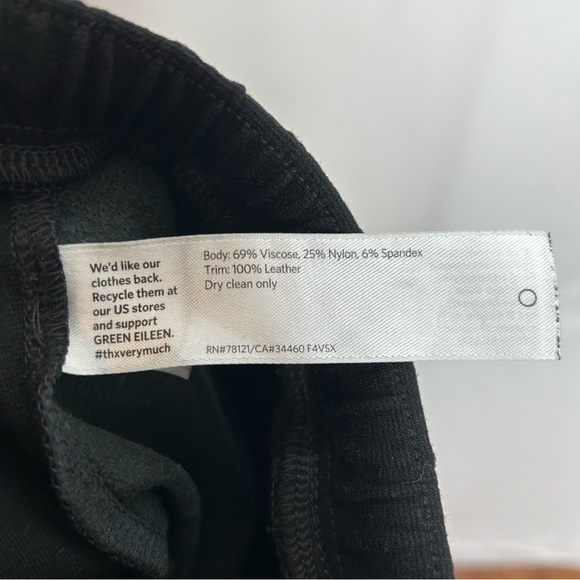 Eileen Fisher black pull on pants leather Tuxedo trim - Picture 3 of 5